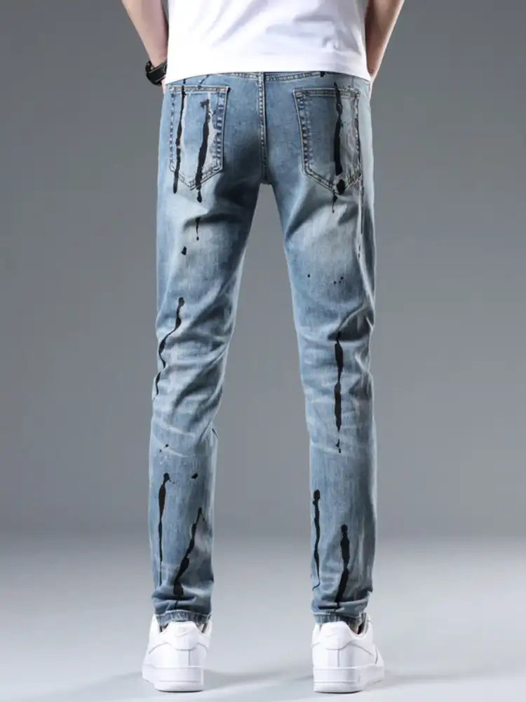 Men’s Splatter-Paint Style Slim Fit Jeans