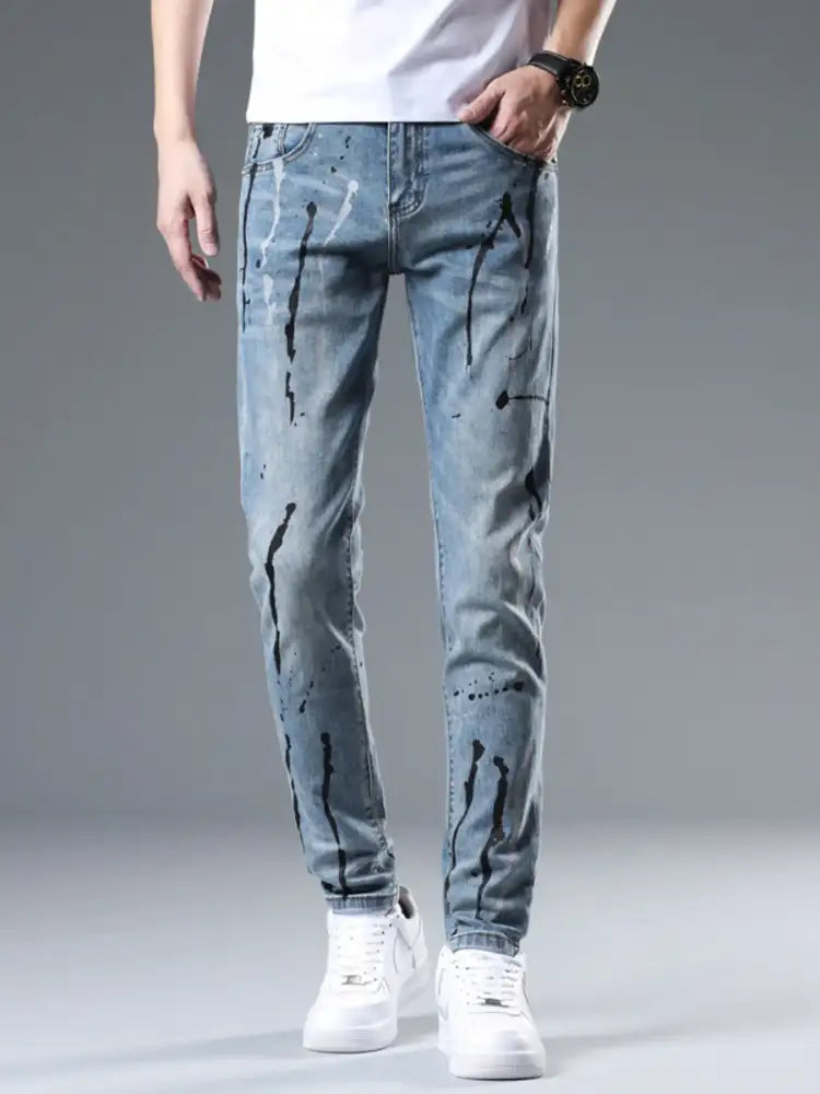 Men’s Splatter-Paint Style Slim Fit Jeans