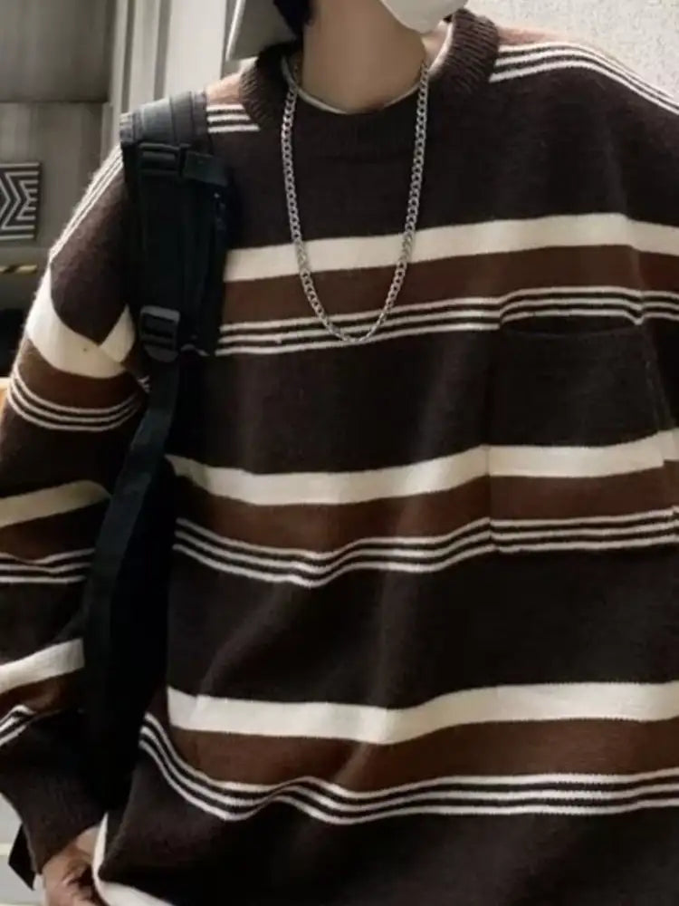 Men’s Striped Knit Dropped Shoulder Sweater