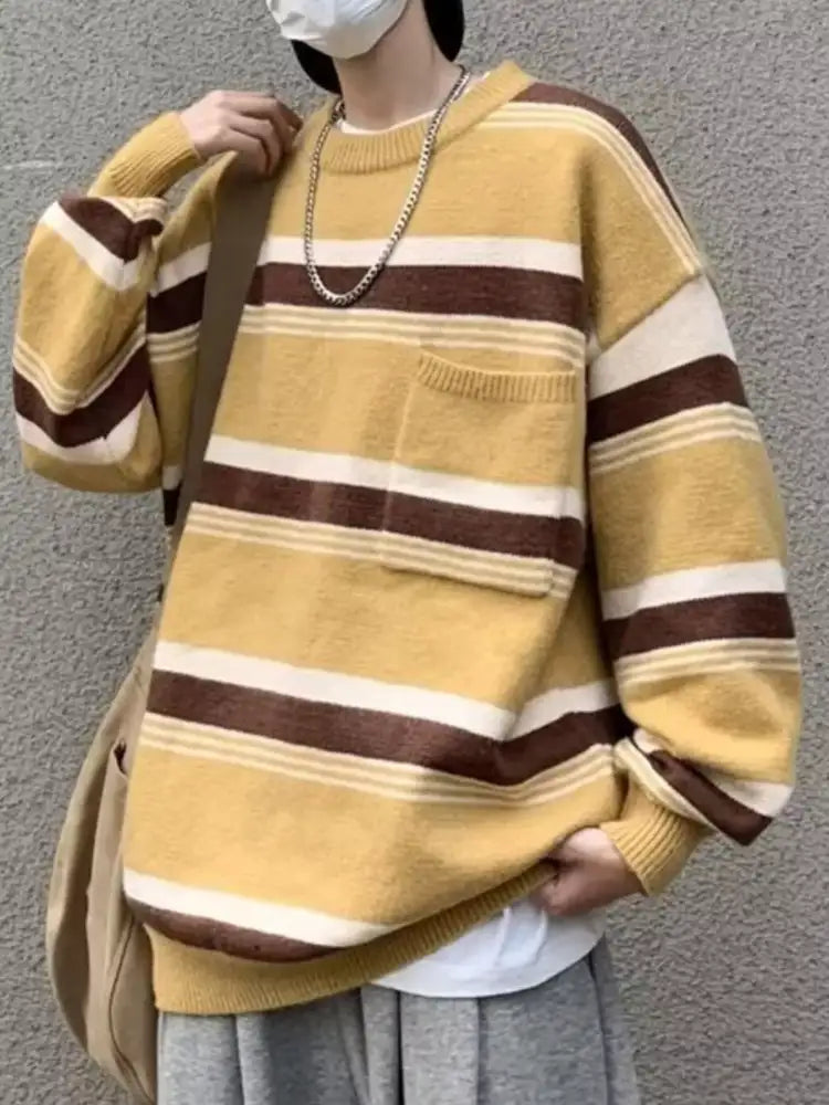 Men’s Striped Knit Dropped Shoulder Sweater