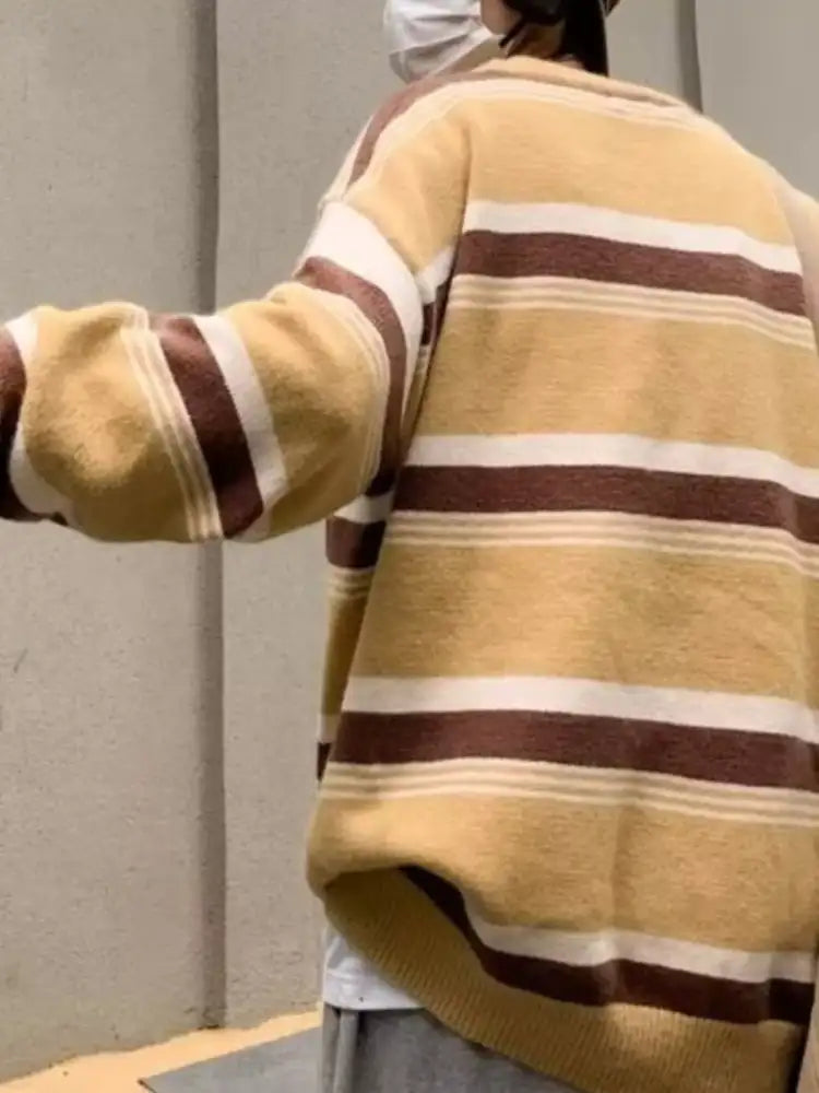 Men’s Striped Knit Dropped Shoulder Sweater