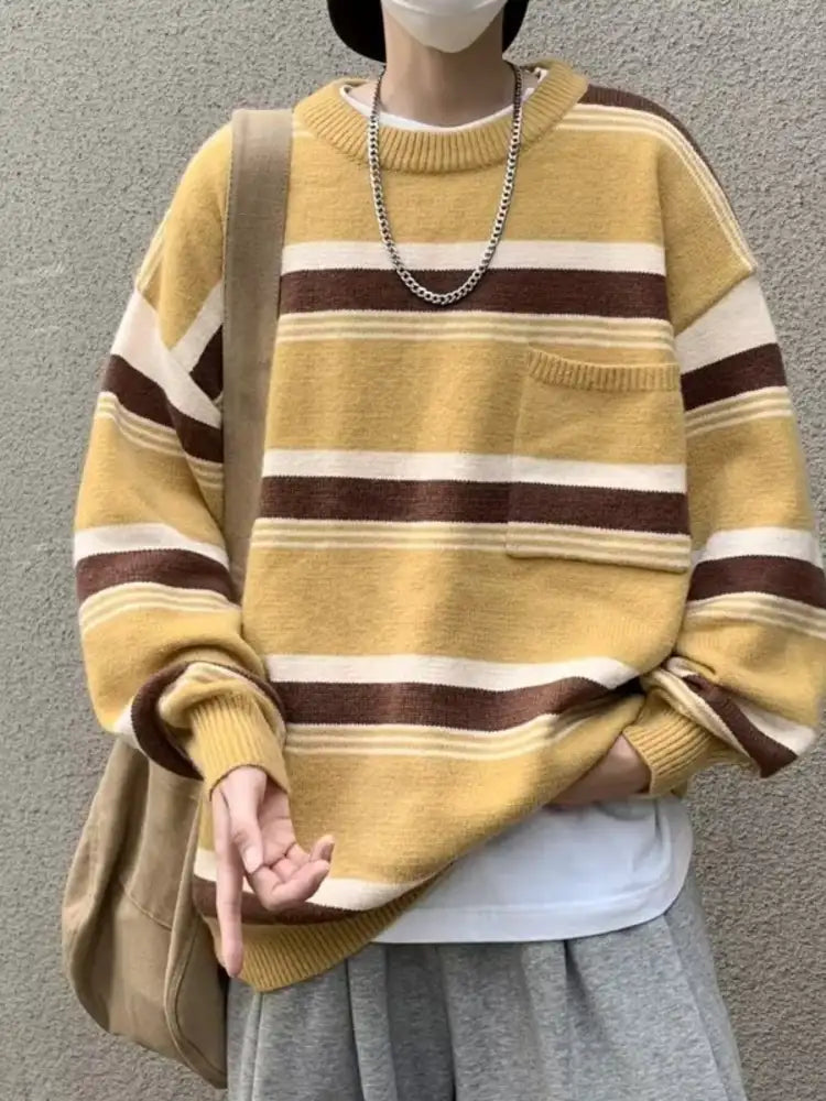 Men’s Striped Knit Dropped Shoulder Sweater