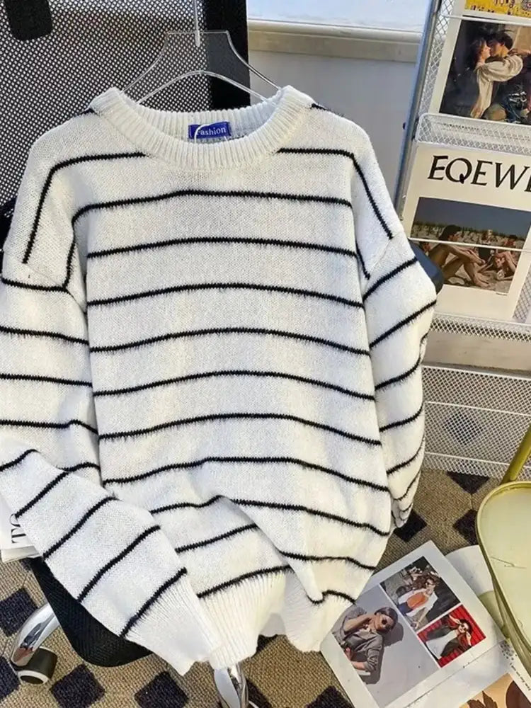 Men’s Striped Knit Long Sleeve Sweater