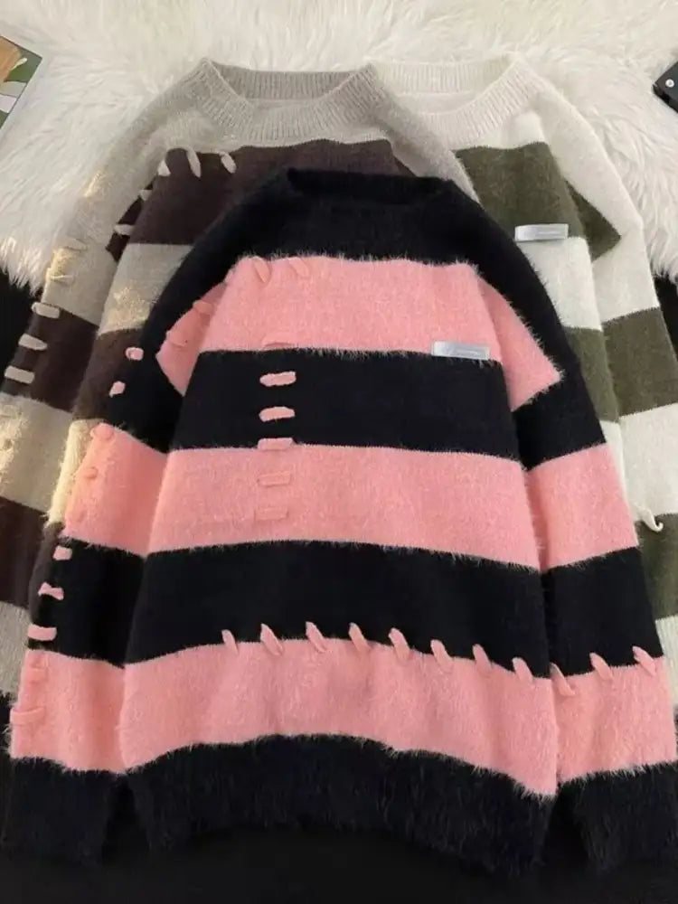 Men’s Striped Knit Round Neck Pullover