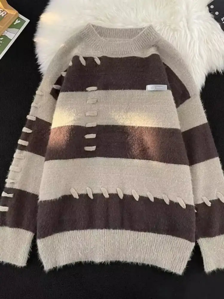 Men’s Striped Knit Round Neck Pullover