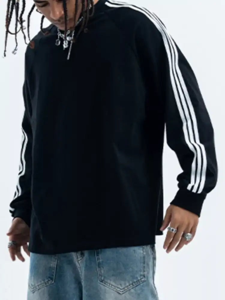 Men’s Striped Round Neck Long Sleeve T-Shirt