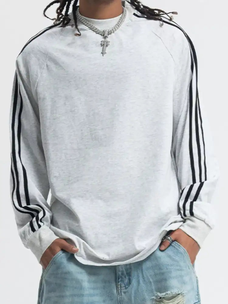 Men’s Striped Round Neck Long Sleeve T-Shirt