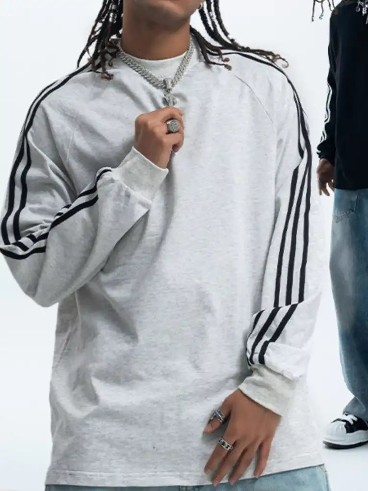 Men’s Striped Round Neck Long Sleeve T-Shirt