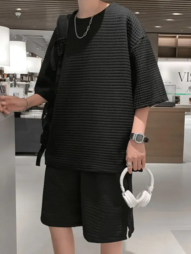 Men’s Textured Short Sleeve T-Shirt and Shorts Set