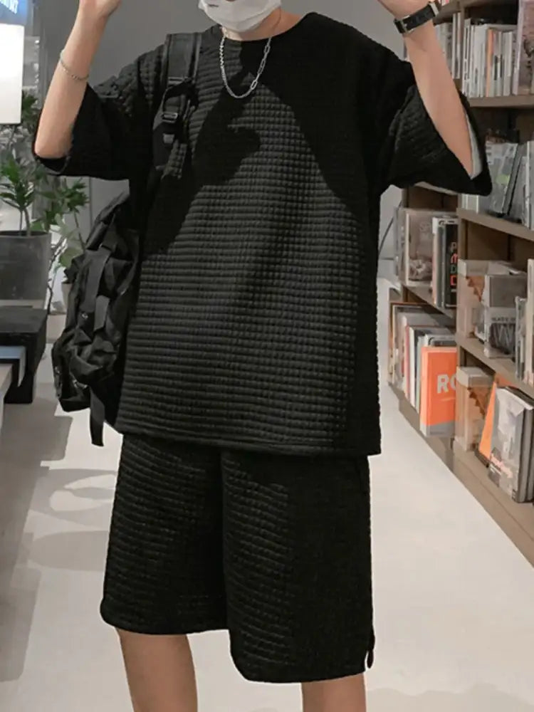 Men’s Textured Short Sleeve T-Shirt and Shorts Set