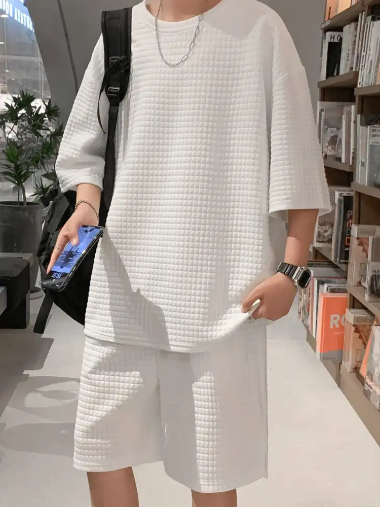 Men’s Textured Short Sleeve T-Shirt and Shorts Set