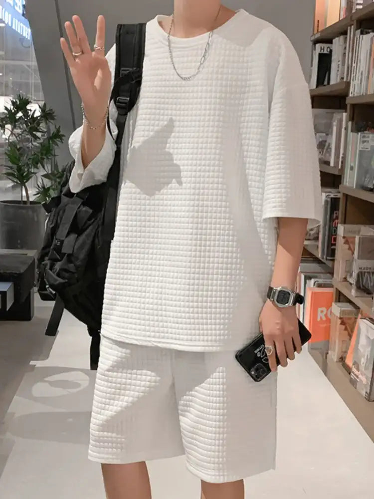 Men’s Textured Short Sleeve T-Shirt and Shorts Set