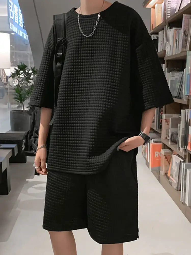 Men’s Textured Short Sleeve T-Shirt and Shorts Set