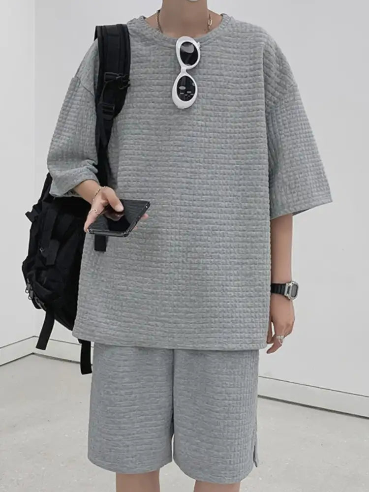 Men’s Textured Short Sleeve T-Shirt and Shorts Set