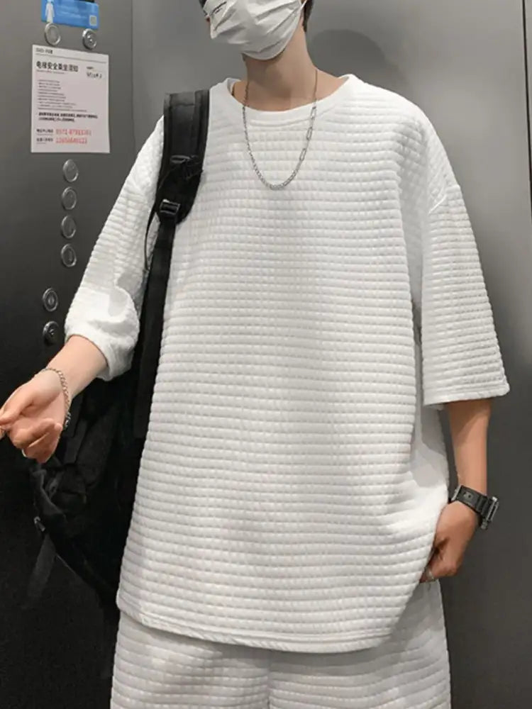 Men’s Textured Short Sleeve T-Shirt and Shorts Set