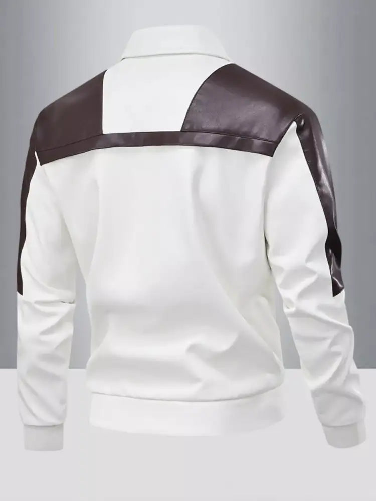 Men’s Two-Tone Leather Bomber Jacket with Zip Front