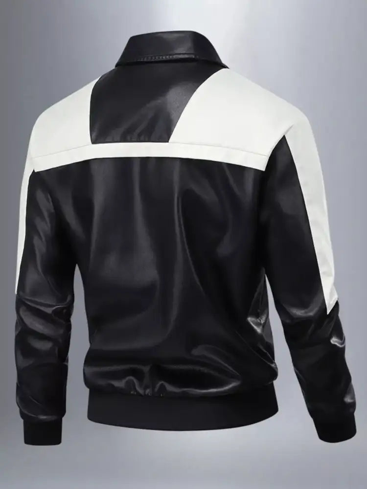 Men’s Two-Tone Leather Bomber Jacket with Zip Front