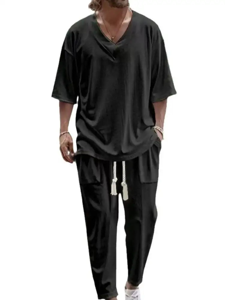 Men’s V-Neck Half Sleeve Top and Pants Set
