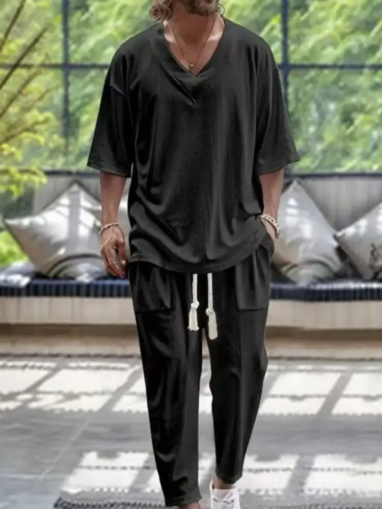 Men’s V-Neck Half Sleeve Top and Pants Set