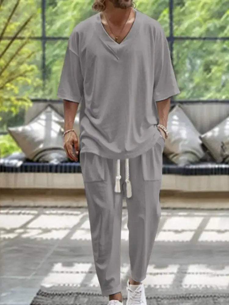 Men’s V-Neck Half Sleeve Top and Pants Set