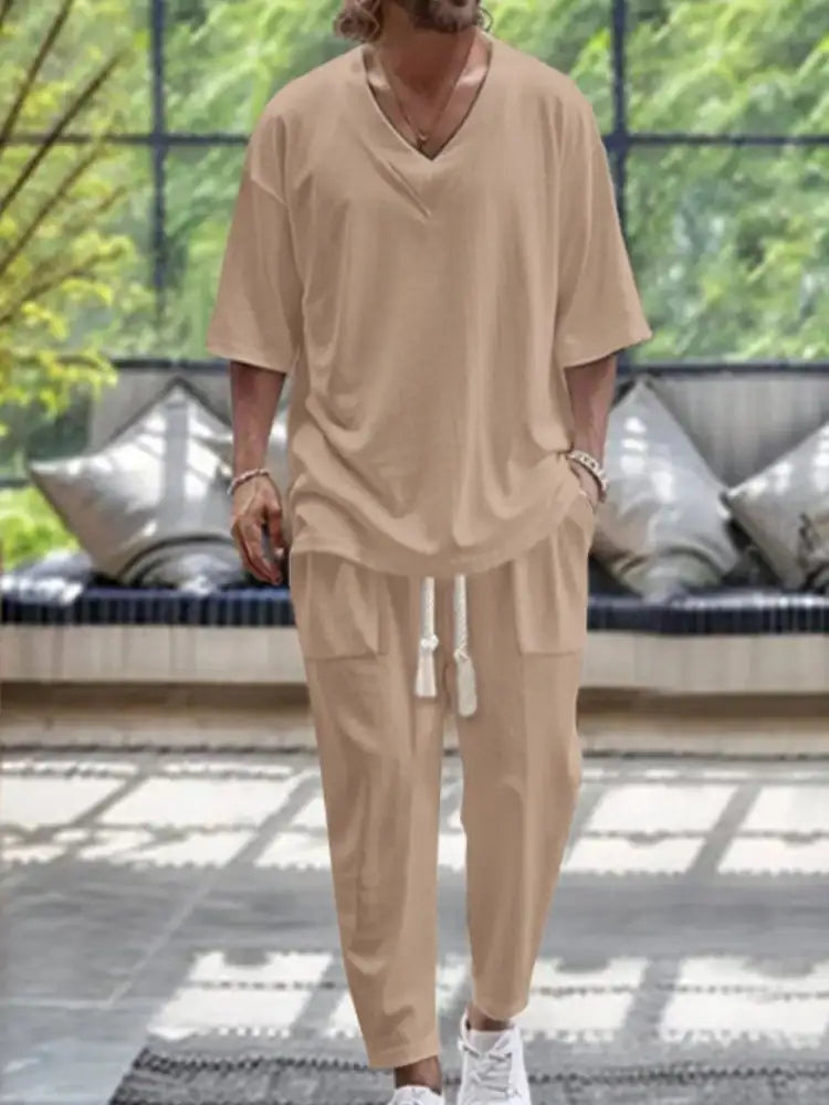 Men’s V-Neck Half Sleeve Top and Pants Set
