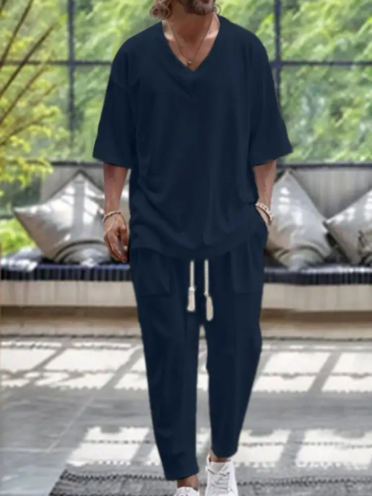 Men’s V-Neck Half Sleeve Top and Pants Set