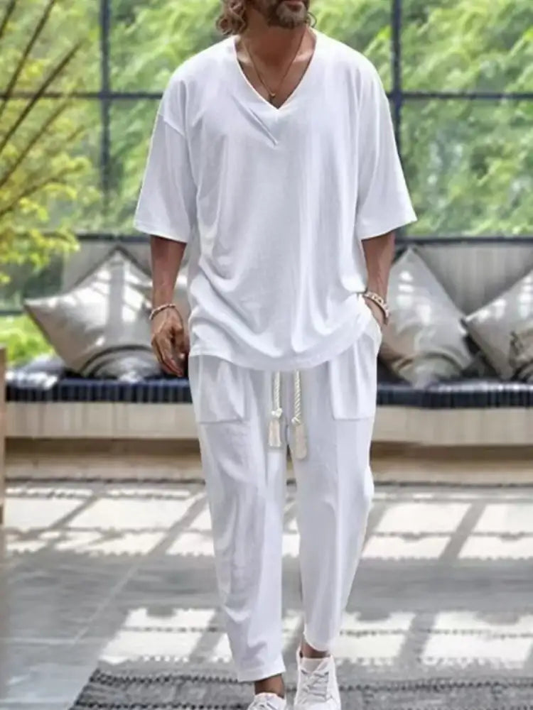 Men’s V-Neck Half Sleeve Top and Pants Set