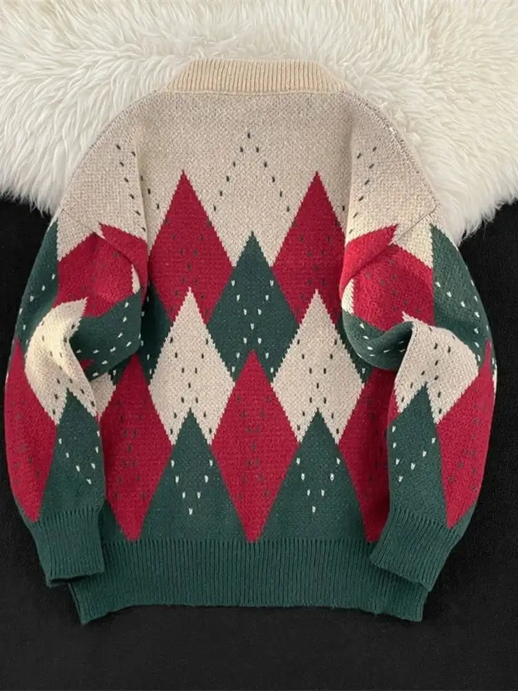 Men’s Vintage Argyle Pattern Knit Pullover