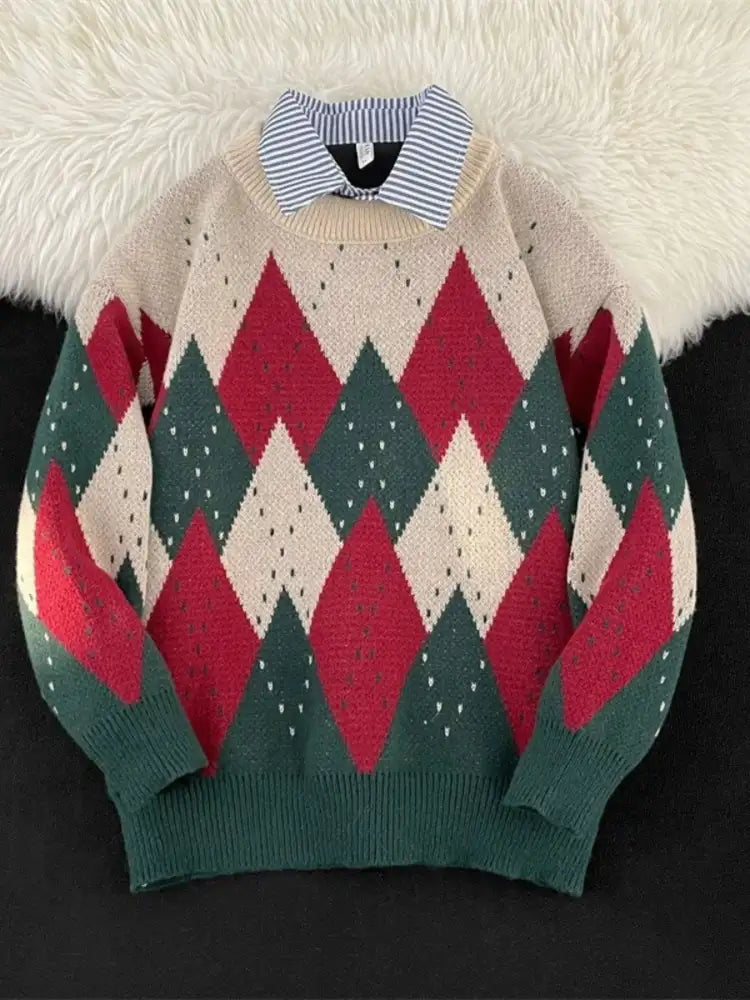 Men’s Vintage Argyle Pattern Knit Pullover