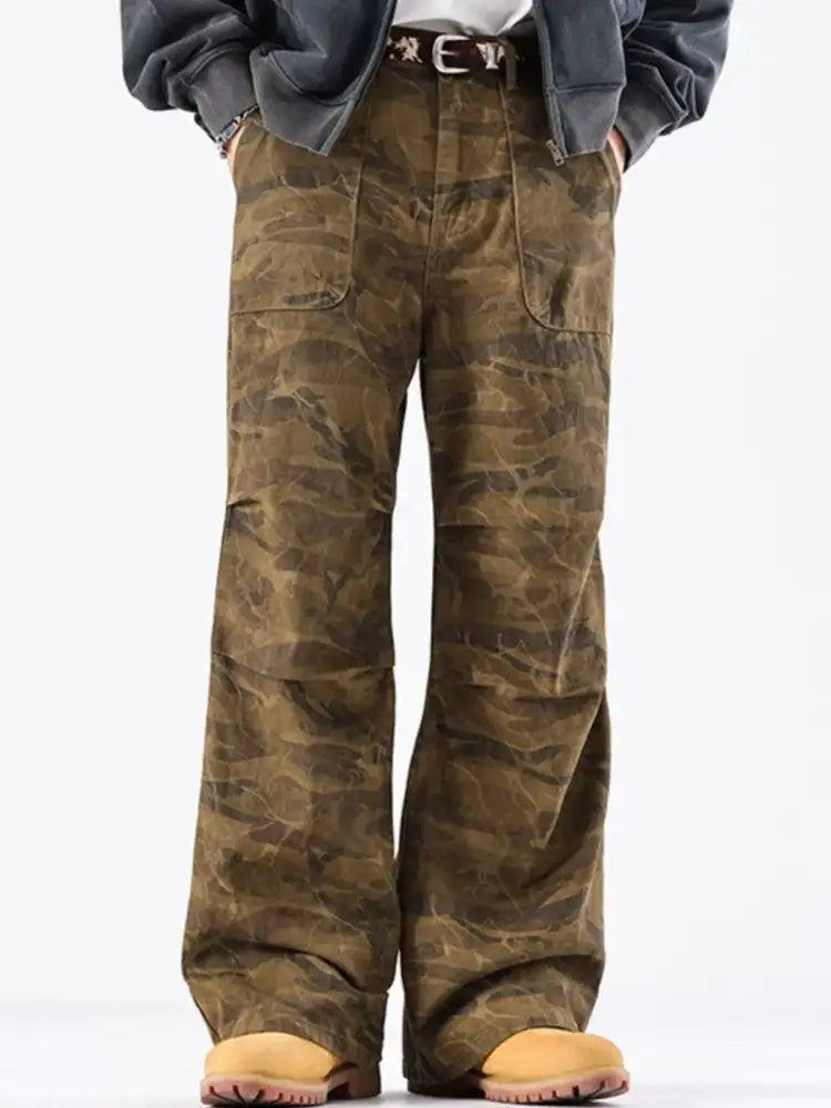 Men’s Vintage Camouflage Wide-Leg Jeans