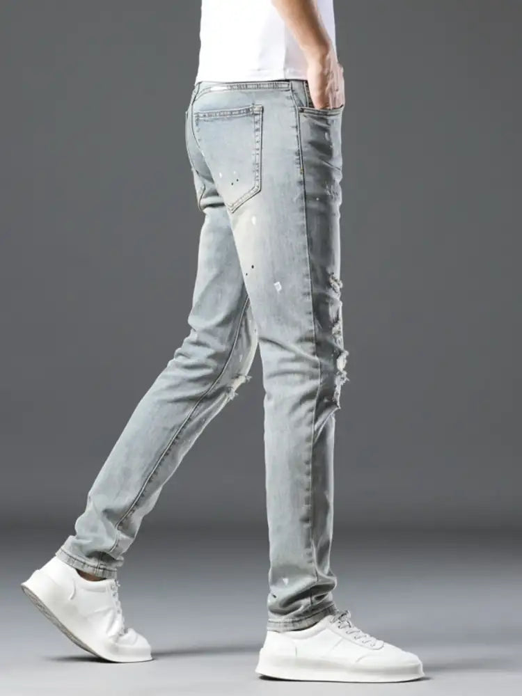 Men’s Vintage Distressed Light Wash Skinny Jeans