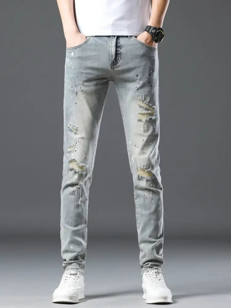 Men’s Vintage Distressed Light Wash Skinny Jeans