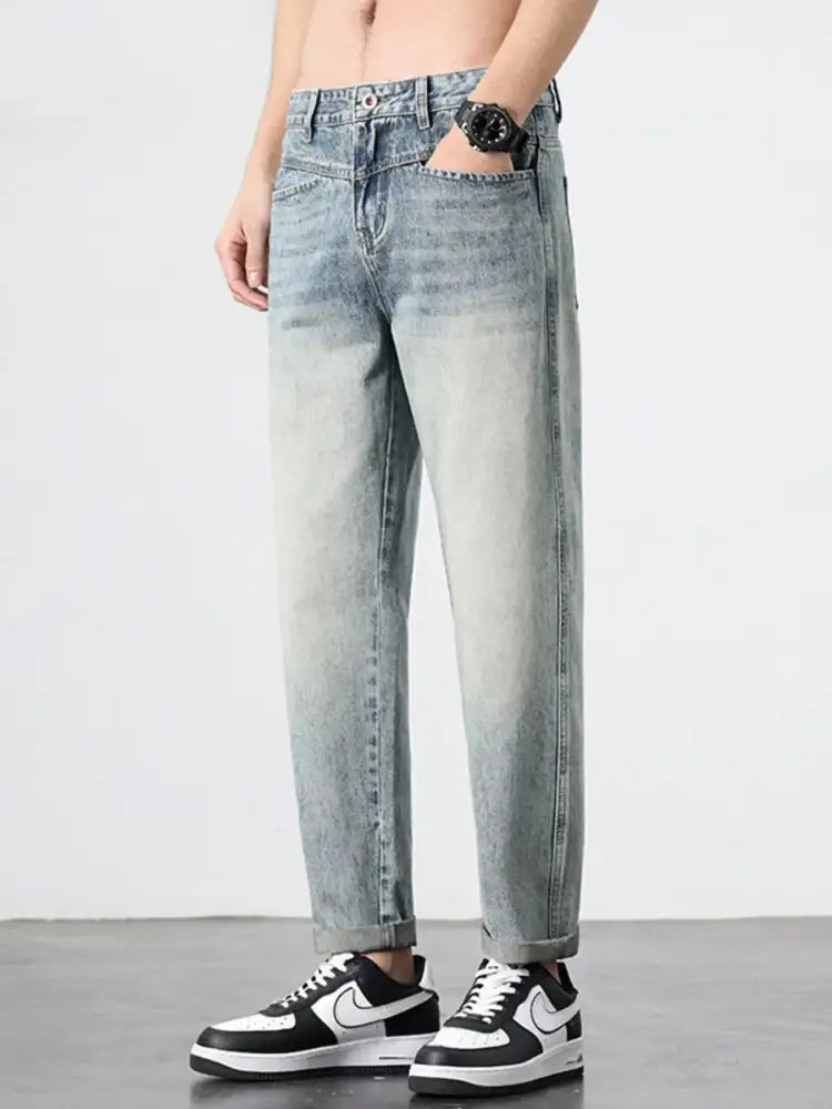 Men’s Vintage Distressed Straight Leg Jeans