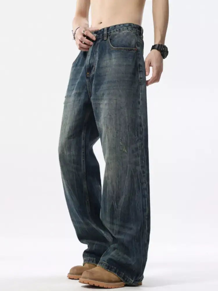 Men’s Vintage Wash Wide Leg Jeans