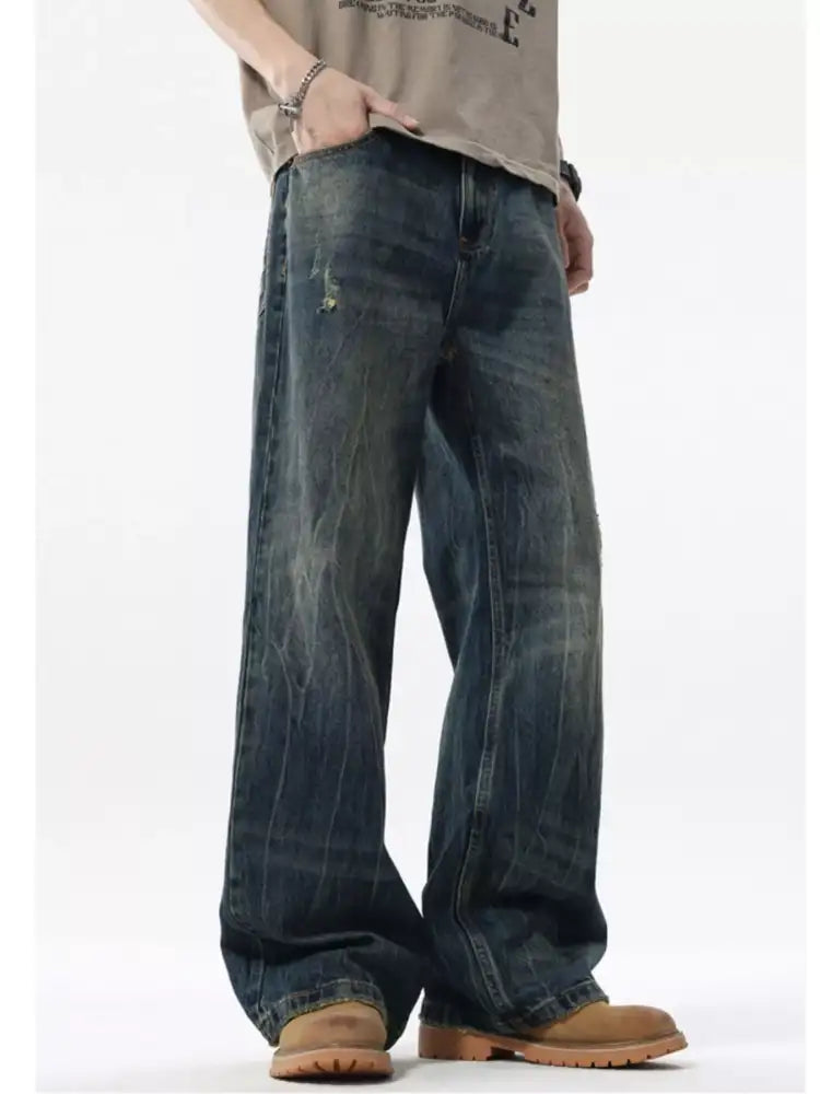 Men’s Vintage Wash Wide Leg Jeans