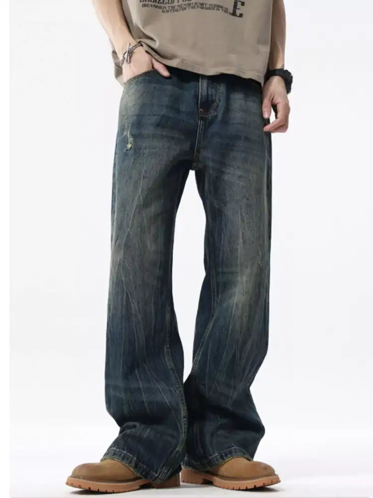 Men’s Vintage Wash Wide Leg Jeans