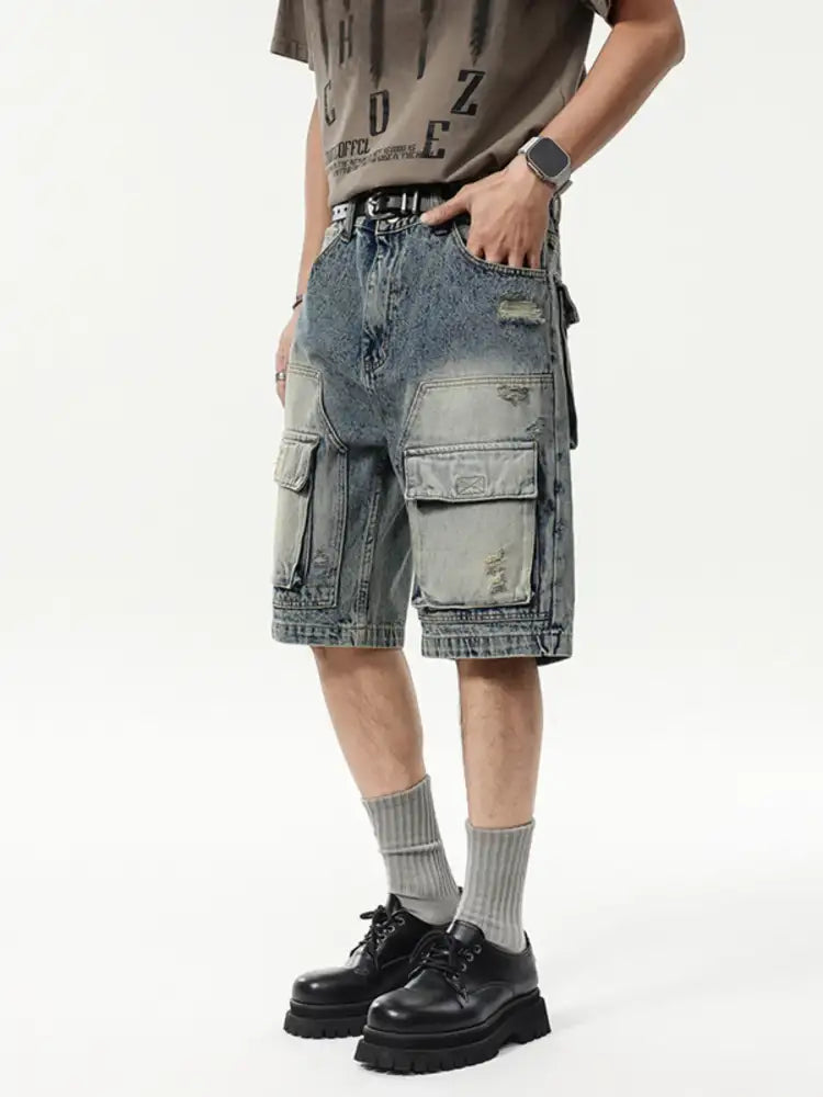 Men’s Vintage Washed Cargo Denim Shorts