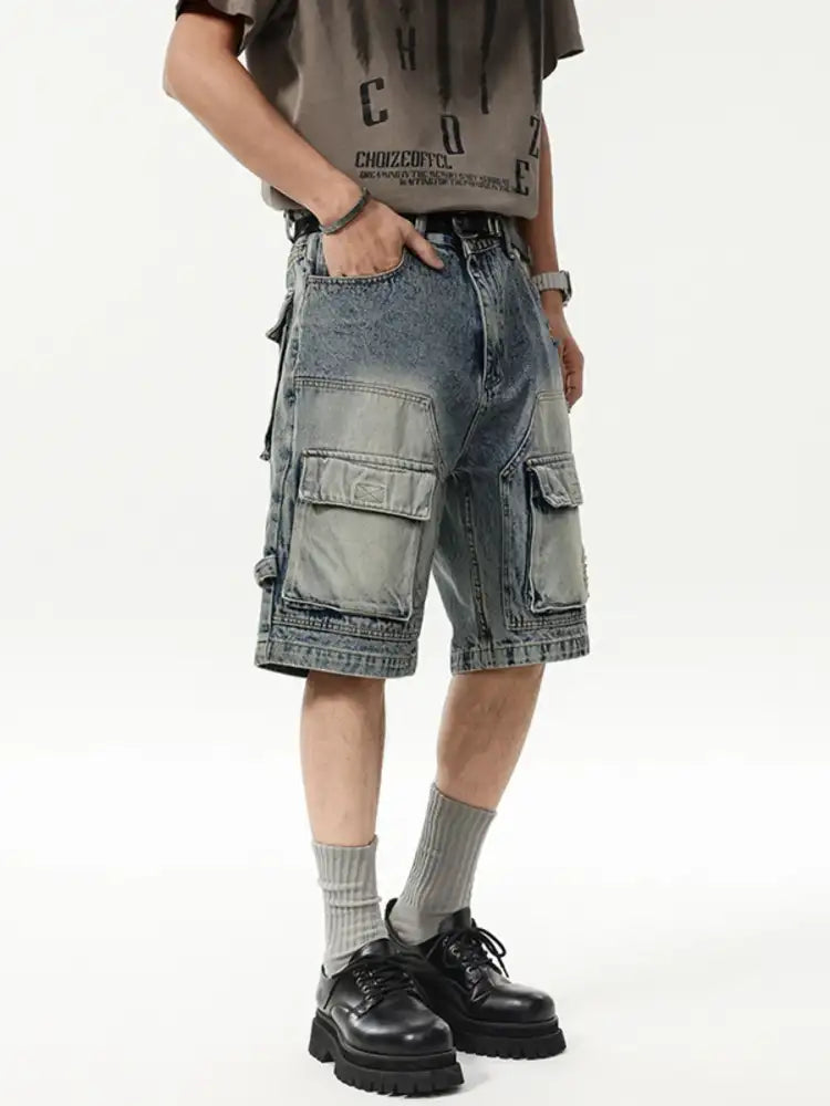 Men’s Vintage Washed Cargo Denim Shorts