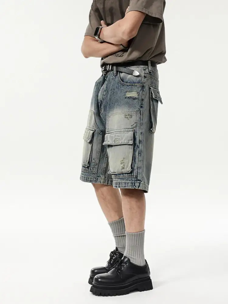 Men’s Vintage Washed Cargo Denim Shorts