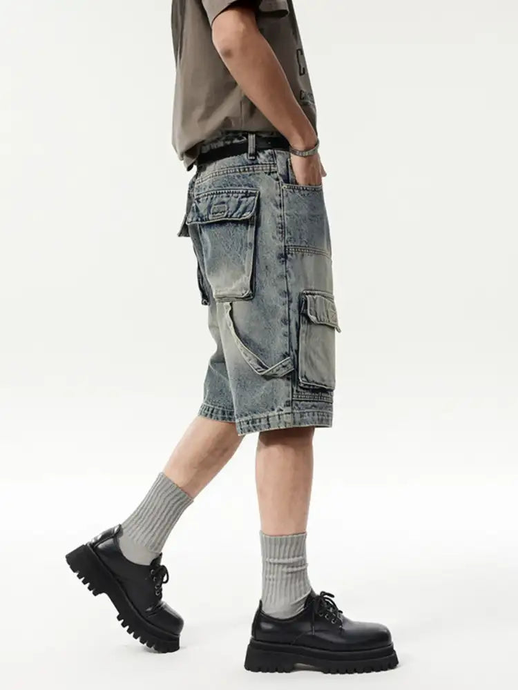Men’s Vintage Washed Cargo Denim Shorts