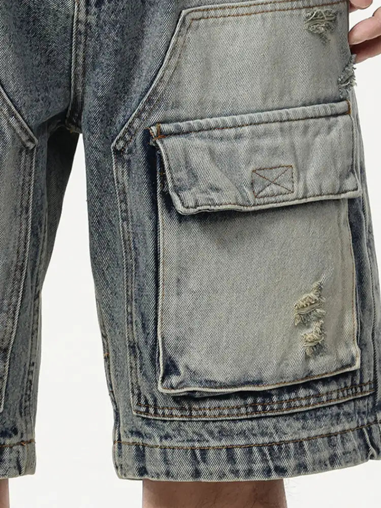 Men’s Vintage Washed Cargo Denim Shorts