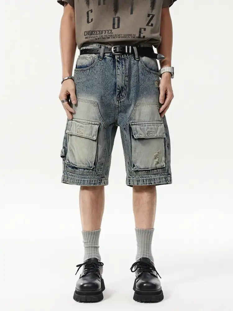 Men’s Vintage Washed Cargo Denim Shorts