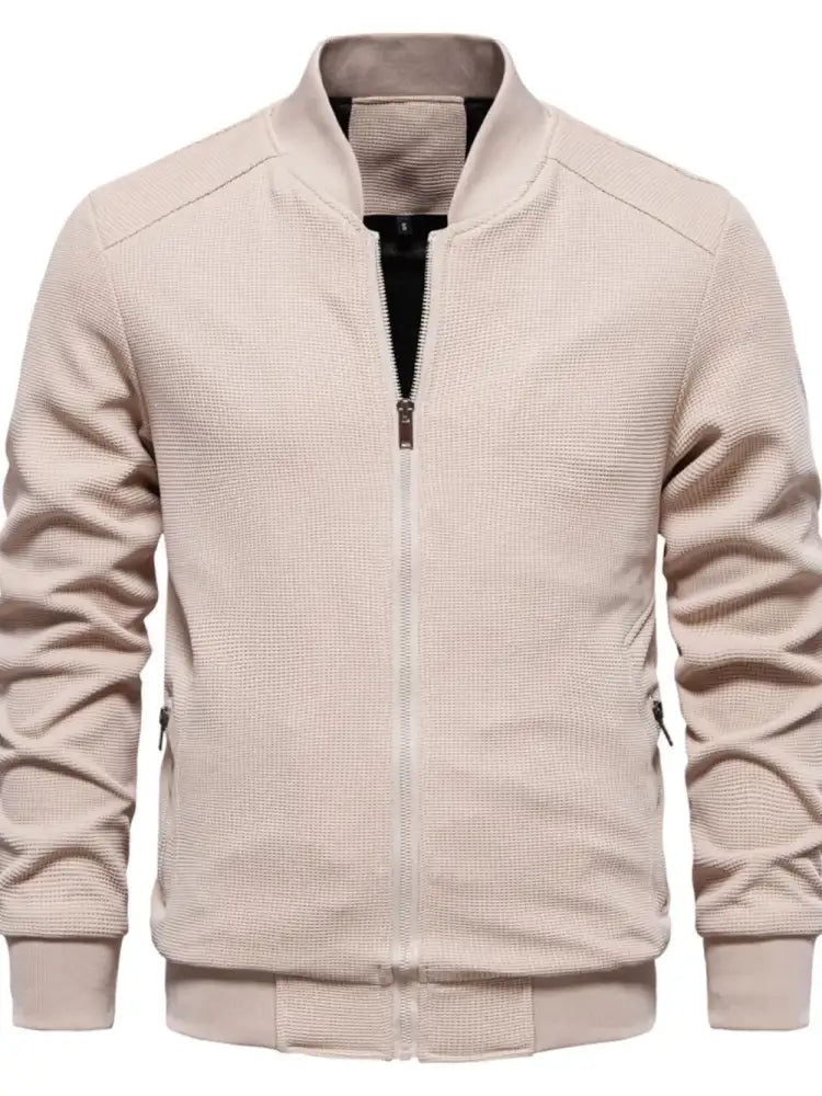 Men’s Waffle Knit Baseball Collar Zip Up Jacket