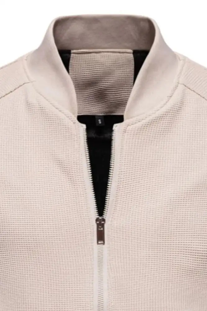 Men’s Waffle Knit Baseball Collar Zip Up Jacket