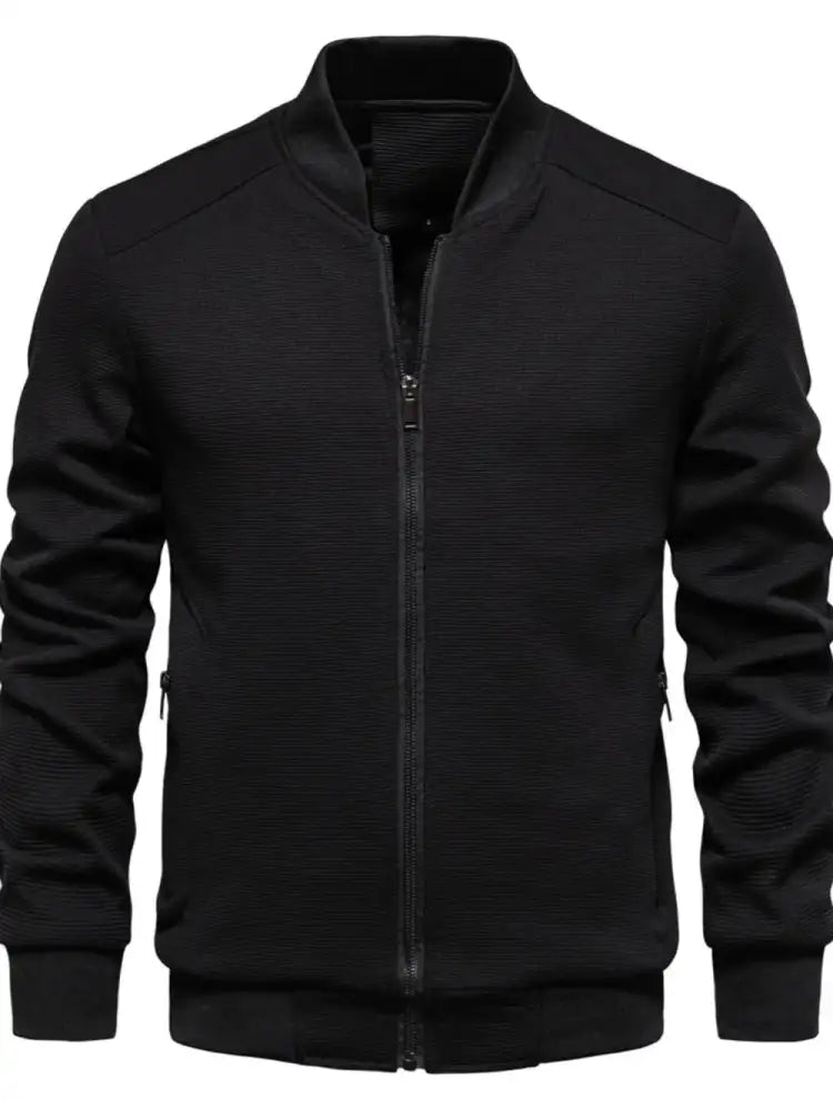 Men’s Waffle Knit Baseball Collar Zip Up Jacket