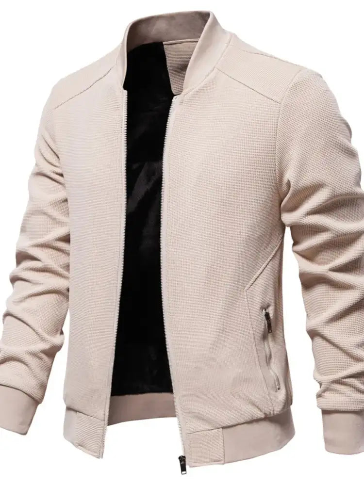 Men’s Waffle Knit Baseball Collar Zip Up Jacket