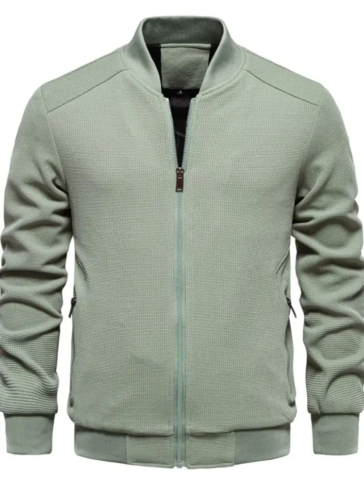 Men’s Waffle Knit Baseball Collar Zip Up Jacket