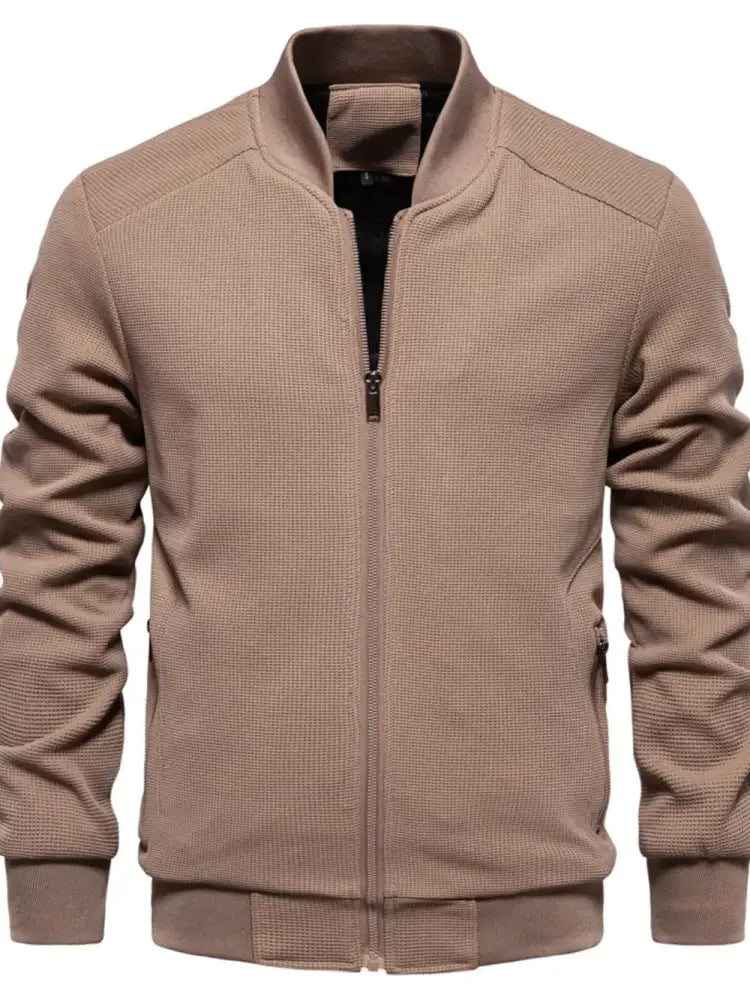 Men’s Waffle Knit Baseball Collar Zip Up Jacket