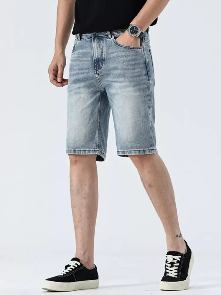 Men’s Wash Denim Shorts with Pockets