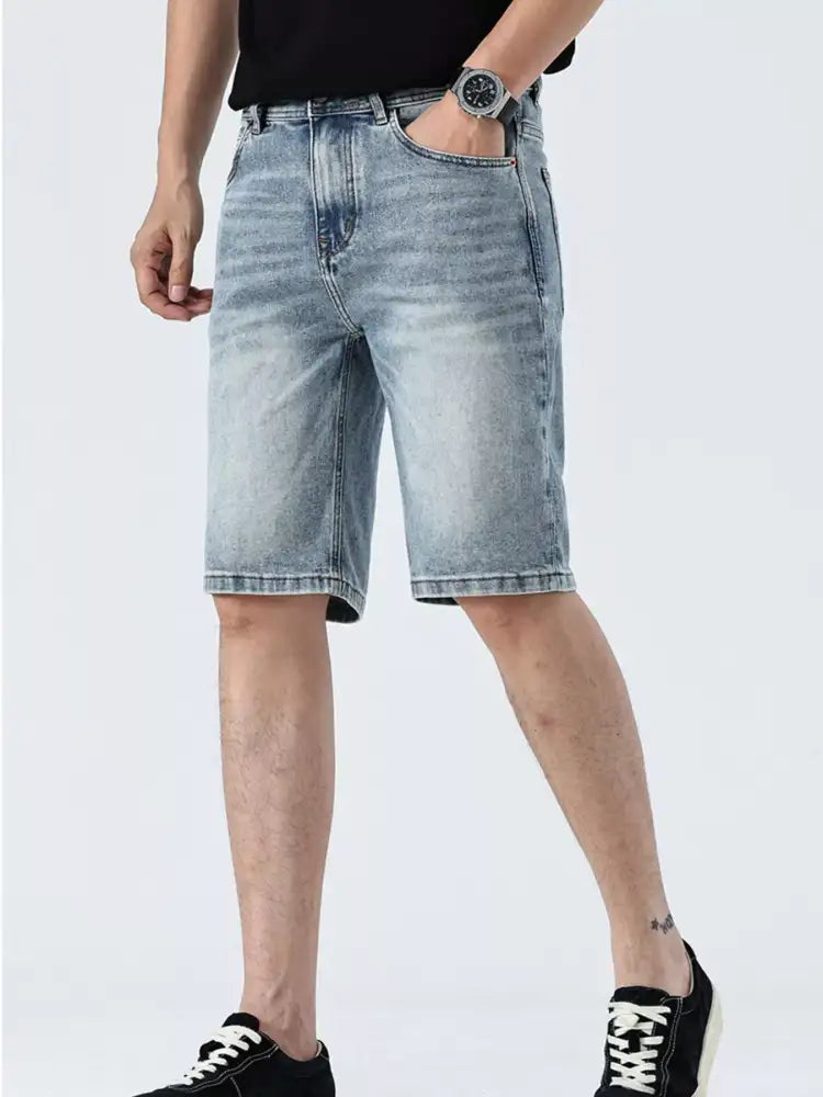 Men’s Wash Denim Shorts with Pockets
